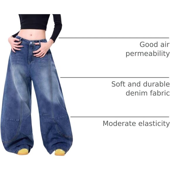 High Waisted Baggy Wide Leg Denim Jeans for Women and Men Casual Style - Picture 4 of 7